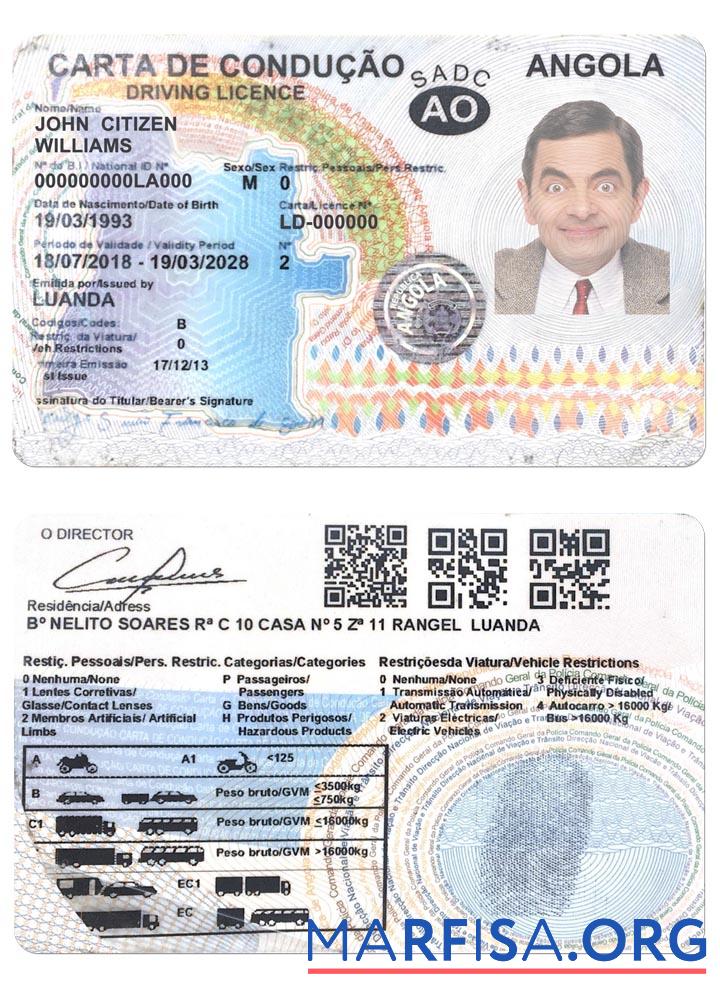 Realistic Angola driving license 2018 2028 download for verification